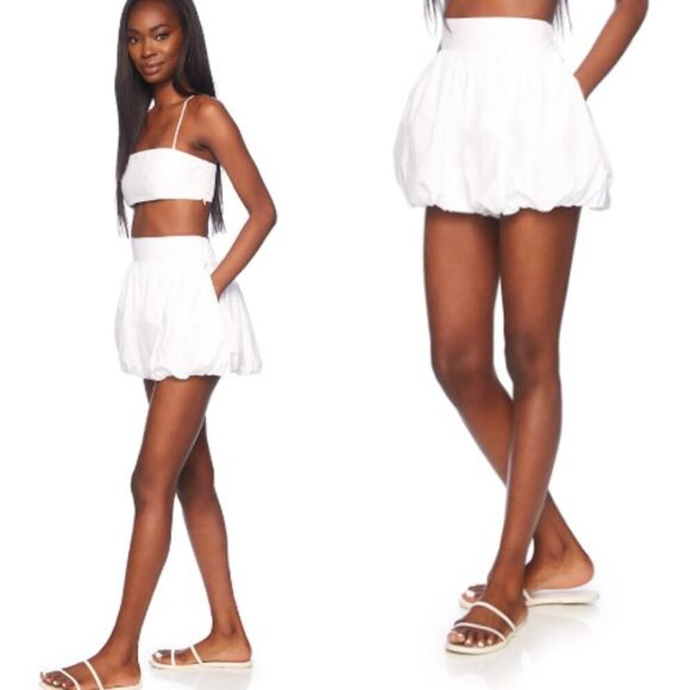 NWT Susana Monaco Smocked Elastic Waistband Back Poplin Bubble Short White